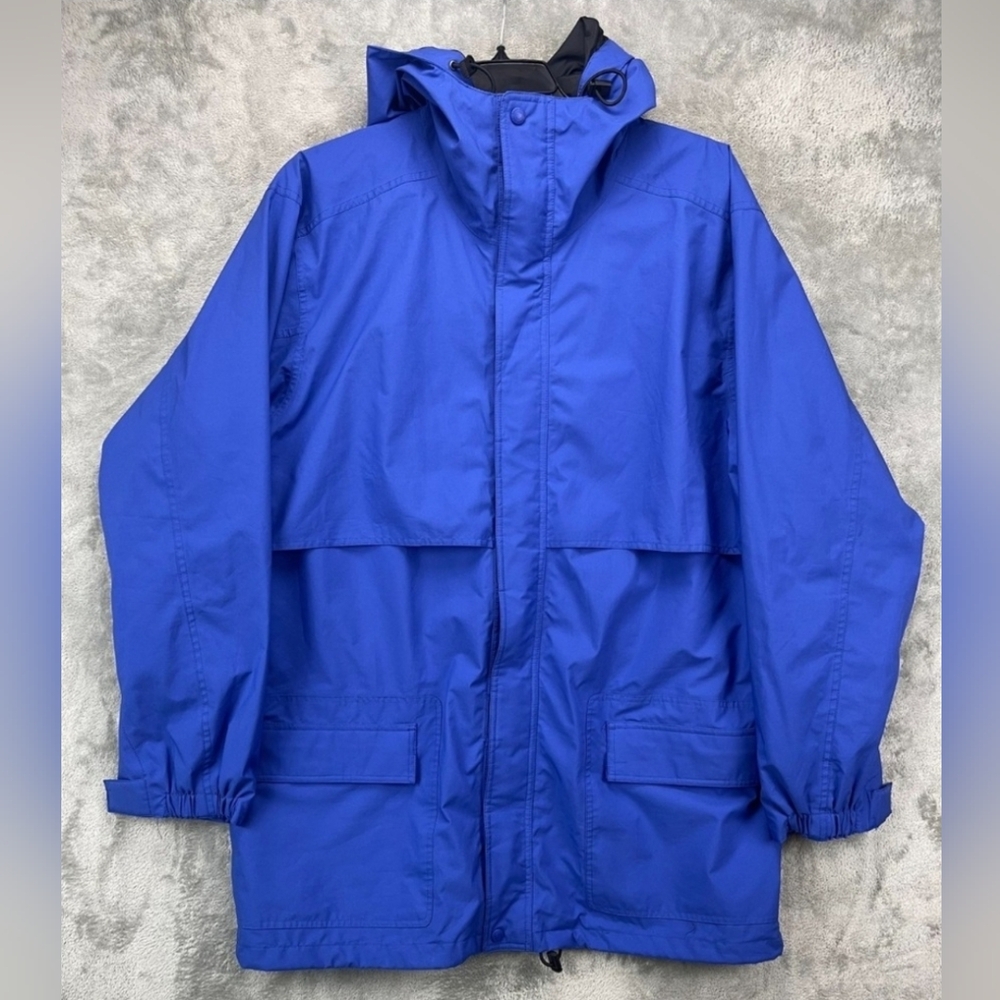 Eddie Bauer Gore-Tex Hooded Rain Jacket Mens Large Blue NOS